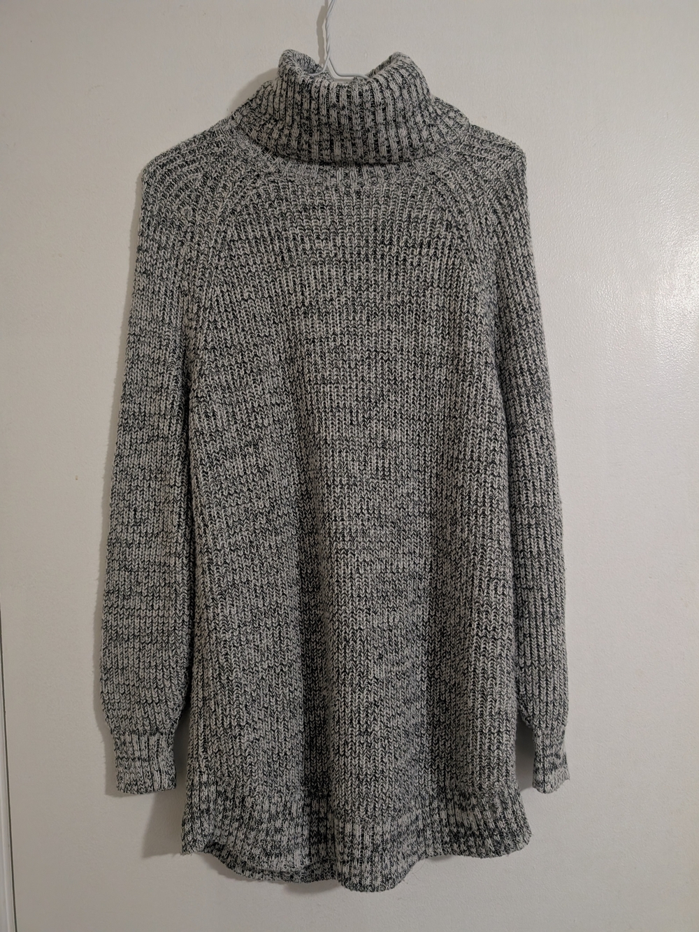 H&M L.O.G.G. Gray Marled Chunky Knit Turtleneck Tunic Sweater Size XS
